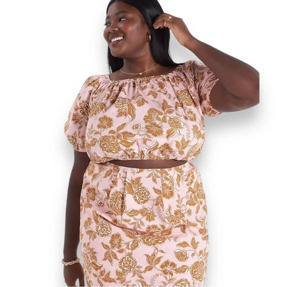 LANE‎ BRYANT Plus Size Women's Pink Floral Two Piece Set Size 18/20 | EUC